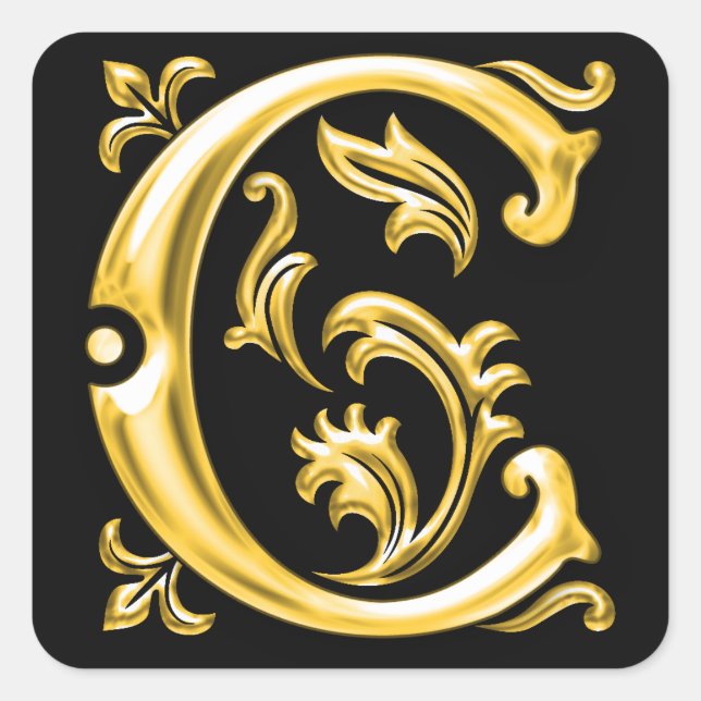 Initial-C-Hauptstadt-Briefaufkleber in Gold Quadratischer Aufkleber (Vorderseite)