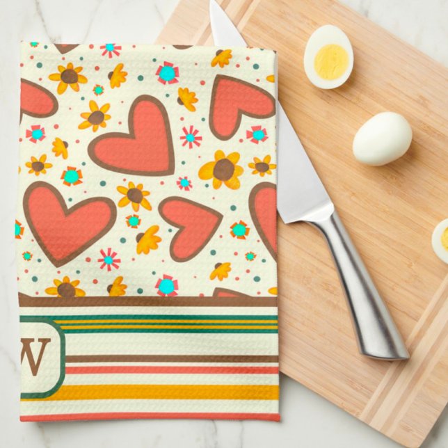 Initial Chic Heart Floral Pattern Monogramm Geschirrtuch (Von Creator hochgeladen)
