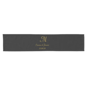 Initial Custom Black & Gold Elegant Monogram Kurzer Tischläufer