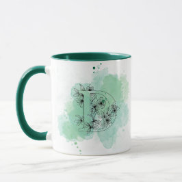 Initial D Aquarellmonogramm Grün Botanisch Tasse