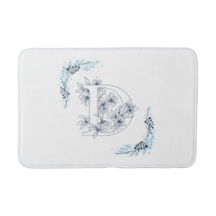 Initial "D" Blue Monogram Calm Floral Badematte
