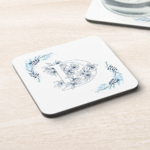 Initial "D" Blue Monogram Calm Floral Getränkeuntersetzer