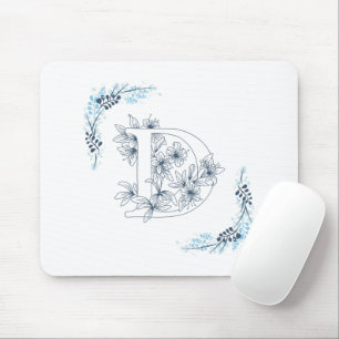 Initial "D" Blue Monogram Calm Floral Mousepad