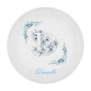 Initial "D" Blue Monogram Calm Floral Schneidebrett