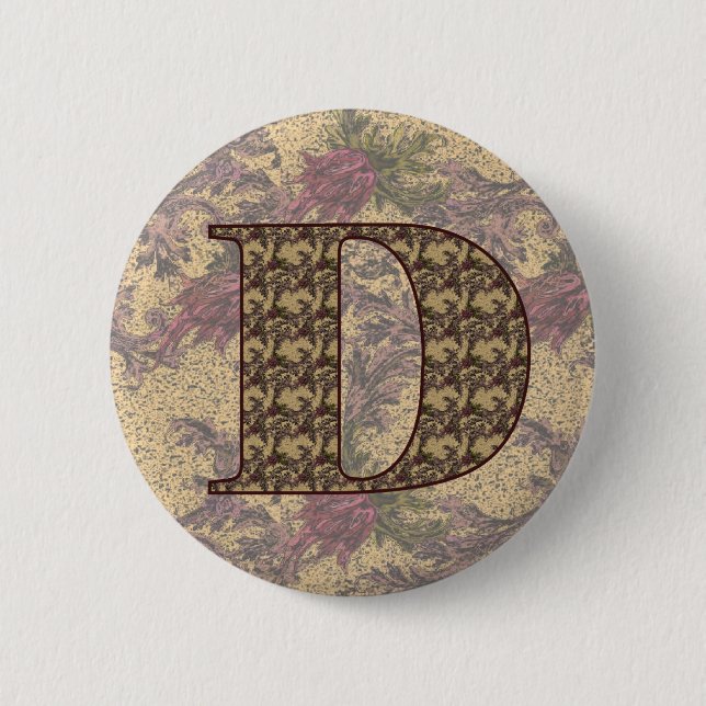 Initial D Elegant Floral Button (Vorderseite)