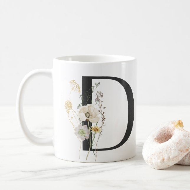 Initial D mit Blume in Weich-Farbe Kaffeemaschine  Kaffeetasse (Mit Donut)