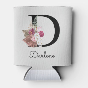 Initial D Mit Monogramm Pink Boho Floral Dosenkühler