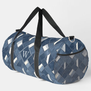 Initial Denim Blue and White Monogram Duffle Bag
