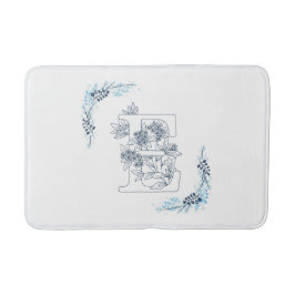 Initial "E" Blue Monogram Calm Floral Badematte