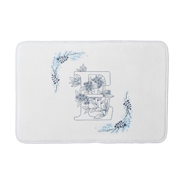 Initial "E" Blue Monogram Calm Floral Badematte (Vorderseite)