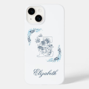 Initial "E" Blue Monogram Calm Floral Case-Mate iPhone 14 Hülle
