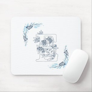 Initial "E" Blue Monogram Calm Floral Mousepad