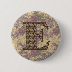 Initial E Elegant Floral Button