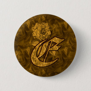 Initial E Gold Peony Button für Monogram
