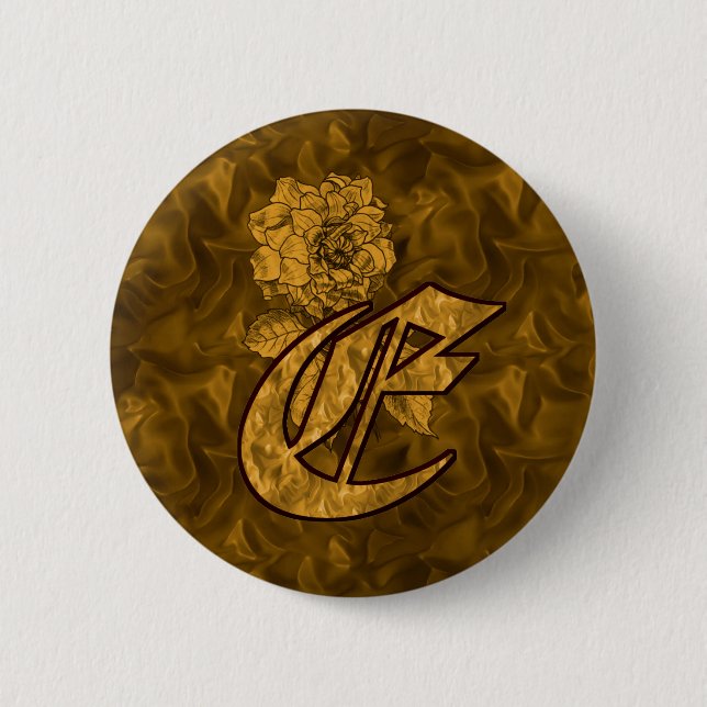 Initial E Gold Peony Button für Monogram (Vorderseite)