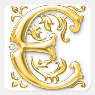 Initial E Hauptstadt Briefaufkleber in Gold Quadratischer Aufkleber
