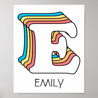 Initial E Letter Name Niedlich Rainbow Alphabet Poster