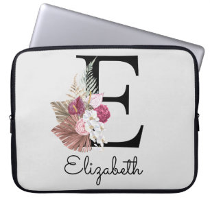 Initial E Modern Pink Boho Girly Floral Laptopschutzhülle