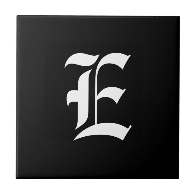 Initial E, Schwarz-Weiß-Monogramm Fliese (Vorderseite)