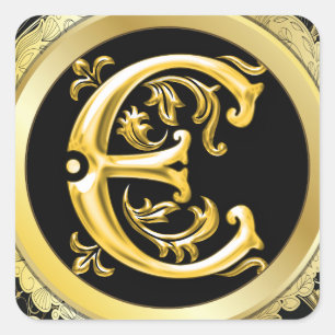 Initial E Square Sticker in Gold