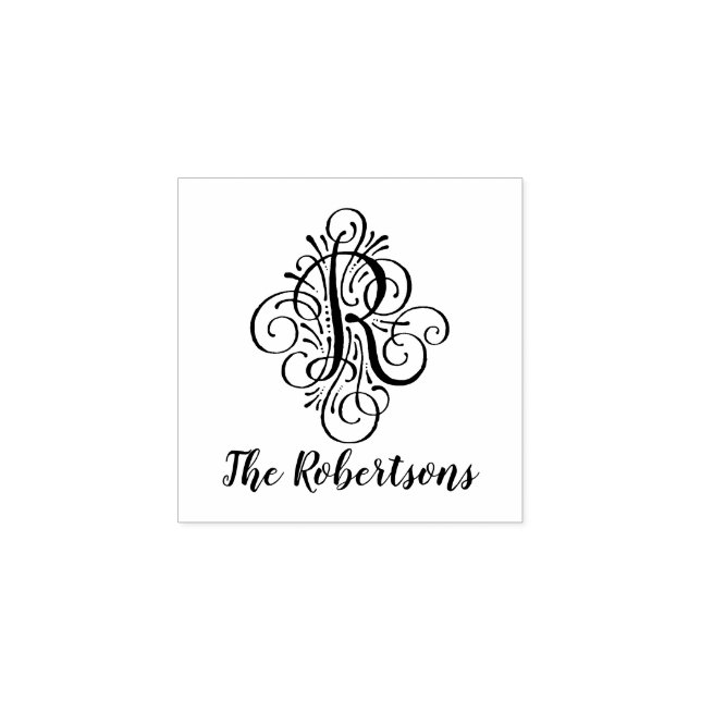 Initial Elegant Letter R Blüh Monogram Name Gummistempel (Prägung)