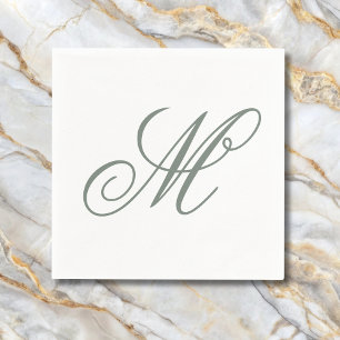 Initial elegante Sage Green Monogram Serviette