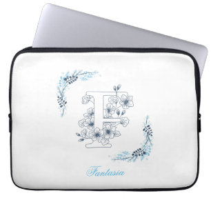 Initial "F" Blue Monogram Calm Floral Laptopschutzhülle