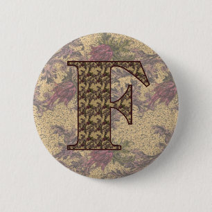 Initial F Elegant Floral Button