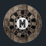 Initial Family Name Monogram Dart Board Dartscheibe<br><div class="desc">Faux wooden background with monogram and family name in center of the board. Other colors available in the shop.</div>