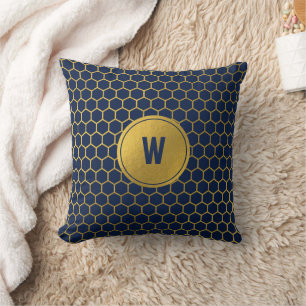 Initial für das Navy Blue & Gold Hexagon Muster Kissen