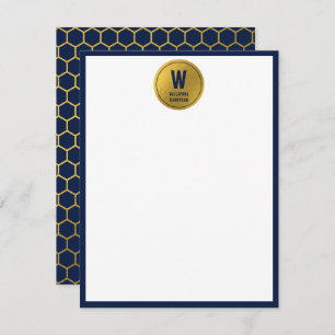 Initial für das Navy Blue & Gold Hexagon Muster Mitteilungskarte