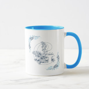 Initial "G" Blue Monogram Calm Floral Coffee Tasse