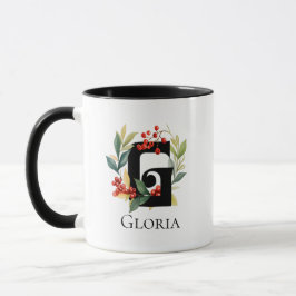 Initial G Monogram Christmas Berry Wreath Tasse