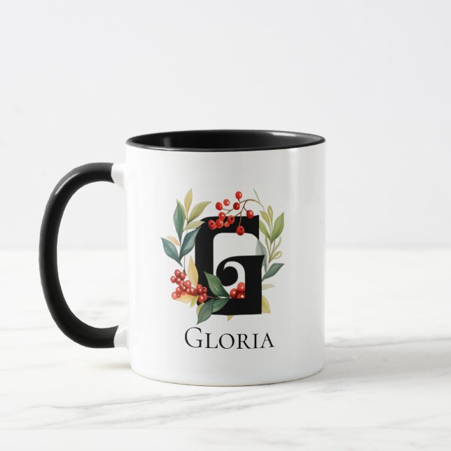 Initial G Monogram Christmas Berry Wreath Tasse (Links)