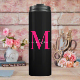 Initial Girly Black & Bold Hot Pink Monogram Thermosbecher