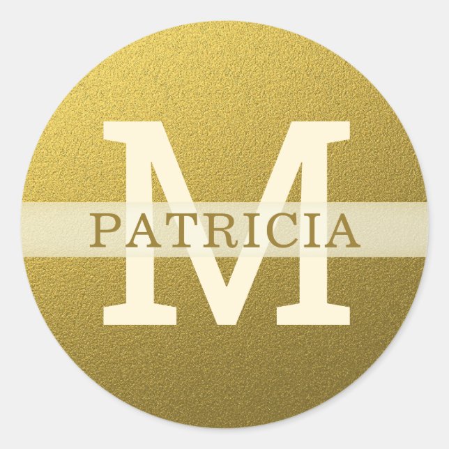 Initial Gold Glitzer Individuelle Name Monogram Runder Aufkleber (Vorderseite)