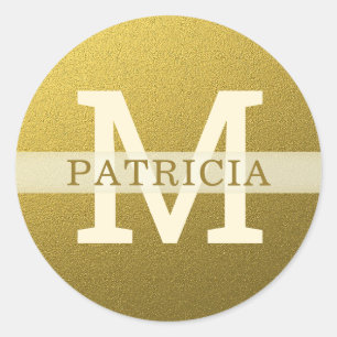 Initial Gold Glitzer Individuelle Name Monogram Runder Aufkleber
