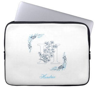 Initial "H" Blue Monogram Calm Floral Laptopschutzhülle