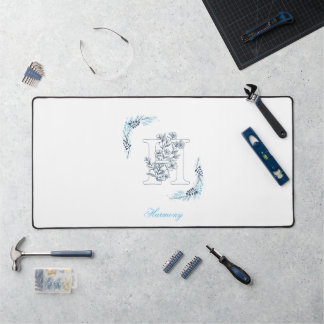 Initial "H" Blue Monogram Calm Floral Schreibtischunterlage