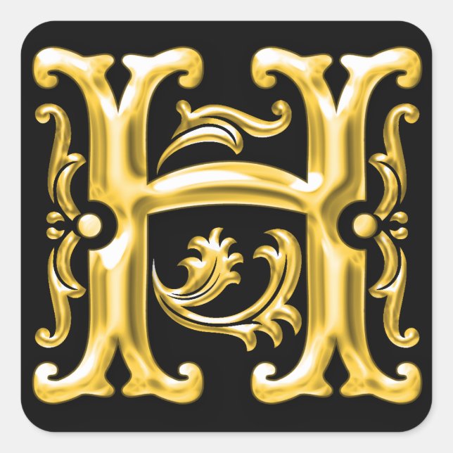 Initial-H-Hauptstadt-Buchstabenaufkleber in Gold Quadratischer Aufkleber (Vorderseite)
