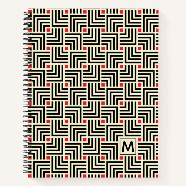Initial hinzufügen | Muster geometrischer Linien Notizbuch (Vorderseite)