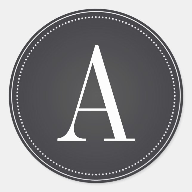 Initial-Hochzeitsticker für Schwarze Monogramm Runder Aufkleber (Vorderseite)