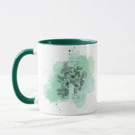 Initial I Aquarellmonogramm Grün Botanisch Tasse