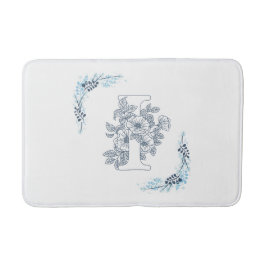 Initial "I" Blue Monogram Calm Floral Badematte