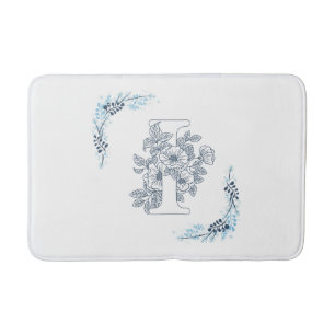 Initial "I" Blue Monogram Calm Floral Badematte