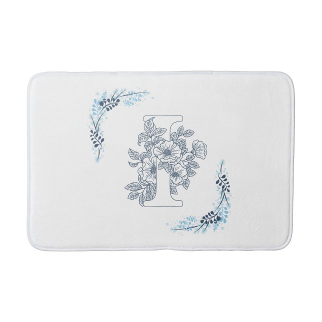 Initial "I" Blue Monogram Calm Floral Badematte (Vorderseite)