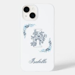 Initial "I" Blue Monogram Calm Floral Case-Mate iPhone 14 Hülle