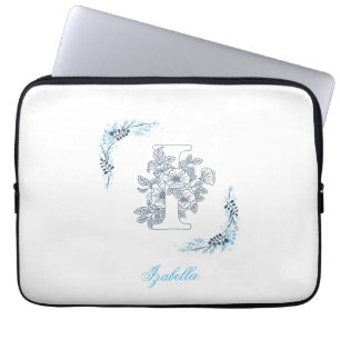 Initial "I" Blue Monogram Calm Floral Laptopschutzhülle