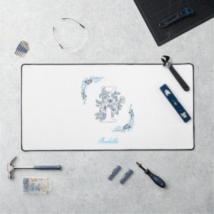 Initial "I" Blue Monogram Calm Floral Schreibtischunterlage