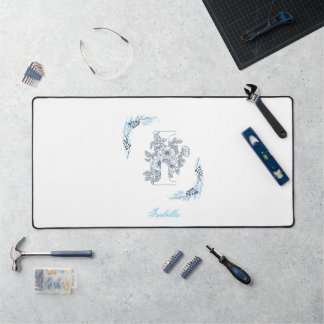 Initial "I" Blue Monogram Calm Floral Schreibtischunterlage